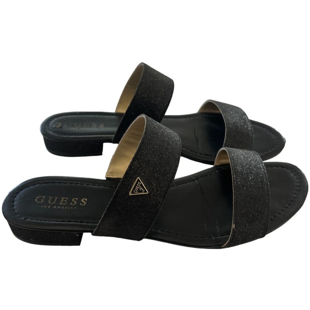 Guess Sandles‎ Womens Glittery Open Toe Slip On Black Shoes Size 10M